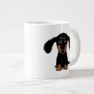 かわいい長毛の黒と黄褐色のダックスフントの子犬 ジャンボコーヒーマグカップ