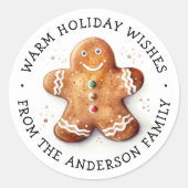かわいい間抜けなジンジャーブレッドマン あたたかな冬の願い ラウンドシール (正面)