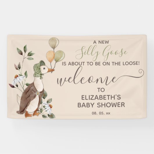かわいい間抜けガチョウ男の子の子ベビーシャワーへようこそ 横断幕 (横)
