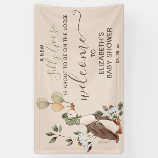 かわいい間抜けガチョウ男の子の子ベビーシャワーへようこそ 横断幕 (縦)