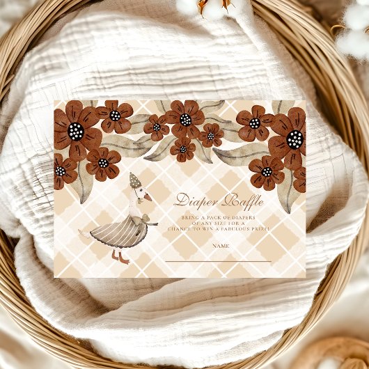 かわいい間抜けガチョウ赤ちゃんシャワーおむつラッフル エンクロージャーカード