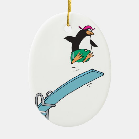 かわいい間抜けダイビングペンギン セラミックオーナメント (正面)