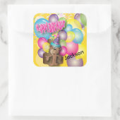 かわいい間抜けモンキーイエローバースデーパーティー スクエアシール (バッグ)