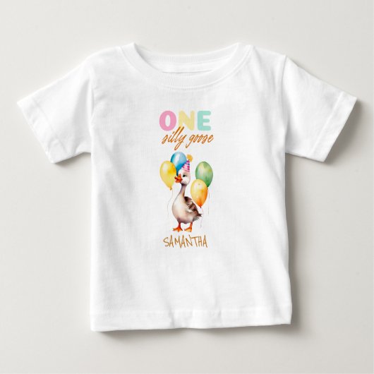 かわいい間抜けワンガースガールピンク1歳の誕生日 ベビーTシャツ (正面)