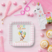 かわいい間抜けワンガースピンクガール1st誕生日 ペーパープレート (パーティー)