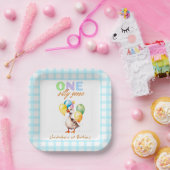 かわいい間抜けワンガースブルーギンガム1歳 ペーパープレート (パーティー)