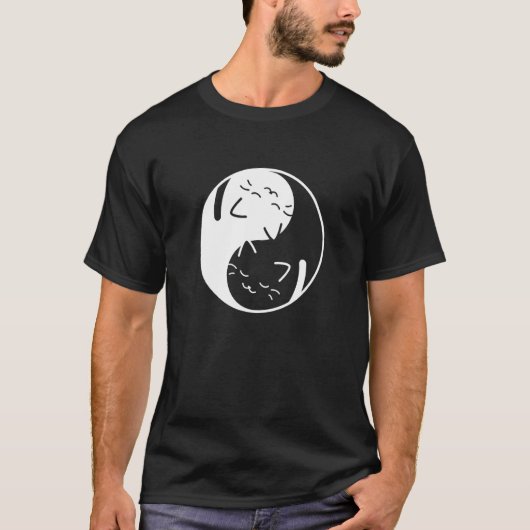 かわいい陰陽猫子猫愛平和ヨガ太極拳 Tシャツ (正面)
