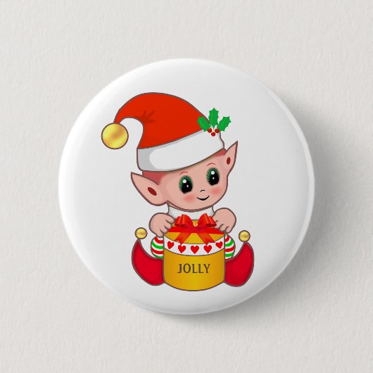 かわいい陽気なクリスマスの妖精 缶バッジ (正面)