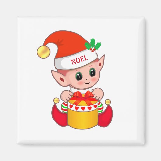 かわいい陽気なクリスマスエルフ マグネット (正面)