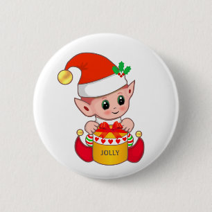かわいい陽気なクリスマスエルフ 缶バッジ