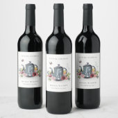 かわいい陽気なバラフローラティーポットブライダルシャワー ワインラベル (ボトル)