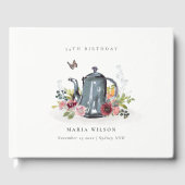 かわいい陽気なバラフローラティーポット任意の年齢誕生日 ゲストブック (正面)