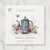 かわいい陽気なバラフローラティーポット任意の年齢誕生日 フェイバータグ (正面)