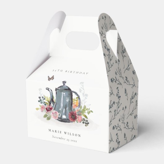 かわいい陽気なバラフローラティーポット任意の年齢誕生日 フェイバーボックス (裏面サイド)