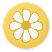 かわいい陽気なレトロフラワーマスタードイエローホワイト セラミックノブ (正面)