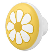 かわいい陽気なレトロフラワーマスタードイエローホワイト セラミックノブ (右)