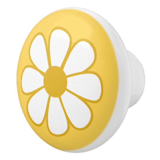 かわいい陽気なレトロフラワーマスタードイエローホワイト セラミックノブ (右)