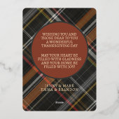 かわいい陽気な感謝祭の格子模様金ゴールド 箔シーズンカード (裏面)