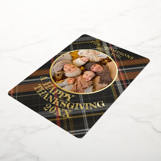 かわいい陽気な感謝祭の格子模様金ゴールド 箔シーズンカード (回転した状態)