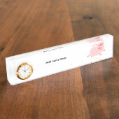 かわいい陽気な漫画の豚の机用ネームプレート時計 デスクネームプレート (側面)