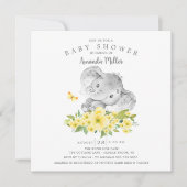 かわいい陽気な象の赤ちゃん男の子のシャワー 招待状 (正面)