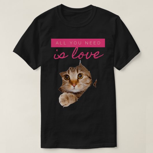 かわいい隠し子猫へのラブメッセージ Tシャツ (デザイン正面)