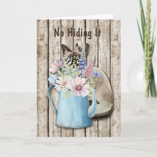 かわいい隠し猫とフローラポット誕生日カード カード (正面)