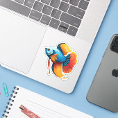 かわいい雄ベタのキャラクター シール (ノートパソコンとiPhone)