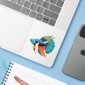 かわいい雄ベタのキャラクター シール (ノートパソコンとiPhone)