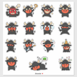 かわいい雄牛絵文字ステッカーパックセット シール