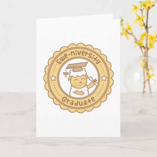かわいい雌ヒツジ大学卒業生のヒツジのしゃれのユーモア カード (黄色い花)