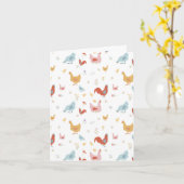 かわいい雌鳥とひよこたち カード (黄色い花)