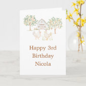 かわいい雌鳥の農場の納屋の誕生日パーティー カード (黄色い花)