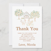 かわいい雌鳥の農場の納屋の誕生日パーティー サンキューカード (正面)