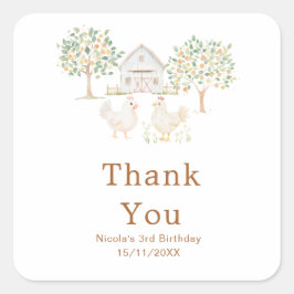 かわいい雌鳥の農場の納屋の誕生日パーティー スクエアシール