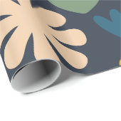 かわいい雑多な北欧パターンブルーオレンジ ラッピングペーパー (ロールコーナー)