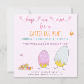 かわいい雛がイースターの卵を狩り 招待状 (正面)