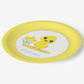 かわいい雛と花オンイエロー&ホワイト紙Pl ペーパープレート (アングル)