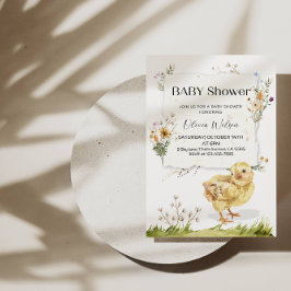 「かわいい雛の赤ちゃんシャワー | 愛らしい農場をテーマにした 招待状