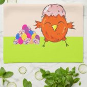 かわいい雛カラフルイースターエッグハッピーイースター キッチンタオル (折り畳み)