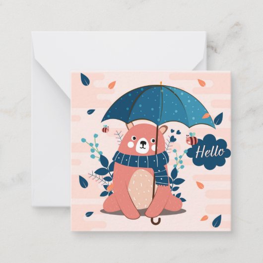 かわいい雨の日のクマ ノートカード (正面)