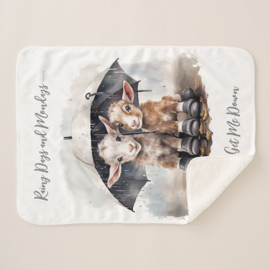 かわいい雨の日のヤギたち シェルパブランケット (正面(横))