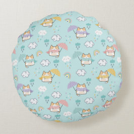 かわいい雨の日の模様丸い枕 ラウンドクッション