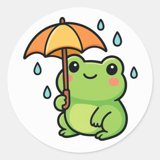 かわいい雨の日カエルステッカー ラウンドシール (正面)