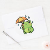 かわいい雨の日カエルステッカー ラウンドシール (封筒)