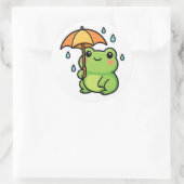 かわいい雨の日カエルステッカー ラウンドシール (バッグ)