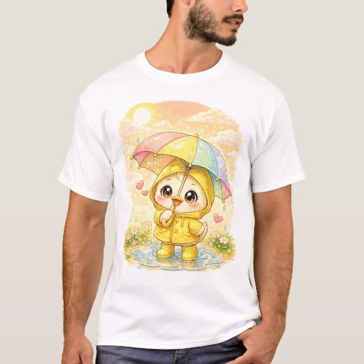 かわいい雨の日ペンギンTシャツ 🐧🌧️ Tシャツ (正面)