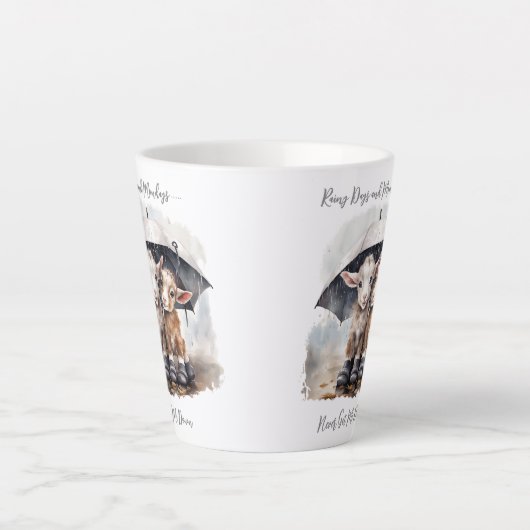 かわいい雨の日ヤギ カフェラテマグ (正面)