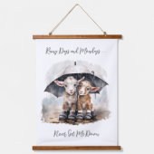 かわいい雨の日ヤギ 吊り下げ型タペストリー (正面)