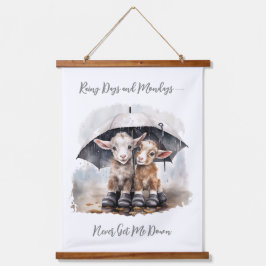 かわいい雨の日ヤギ 吊り下げ型タペストリー